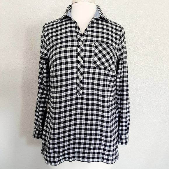 🔴3/$20 Land's End Plaid Flannel Blue 1/2 Button Down - Picture 1 of 12